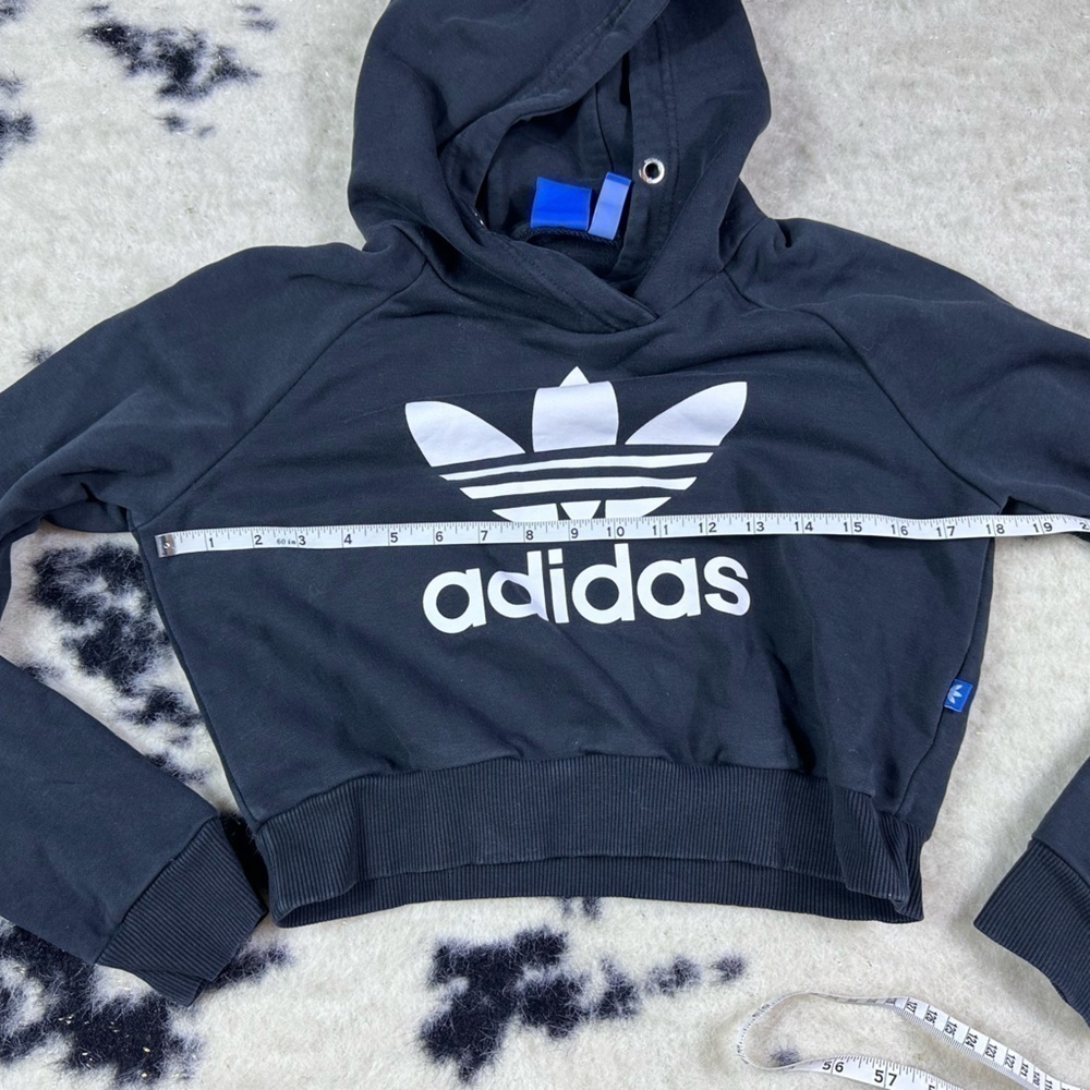 Adidas Women's Black Cropped Long Sleeve Hoodie Sweatshirt Size Small - Picture 3 of 5